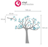 Measurement chart for tree with pattern leaves vinyl wall decal sticker.