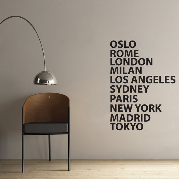City List - removable wall stickers - by vinyl impression