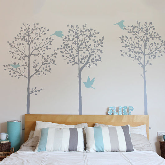 Tall Tree wall stickers perfect for bedroom behind bedboard