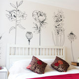 Hand Drawn flower wall sticker for interior design DIY projects