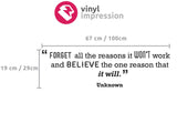 Sizing chart for Believe motivational quote wall sticker wall art decal