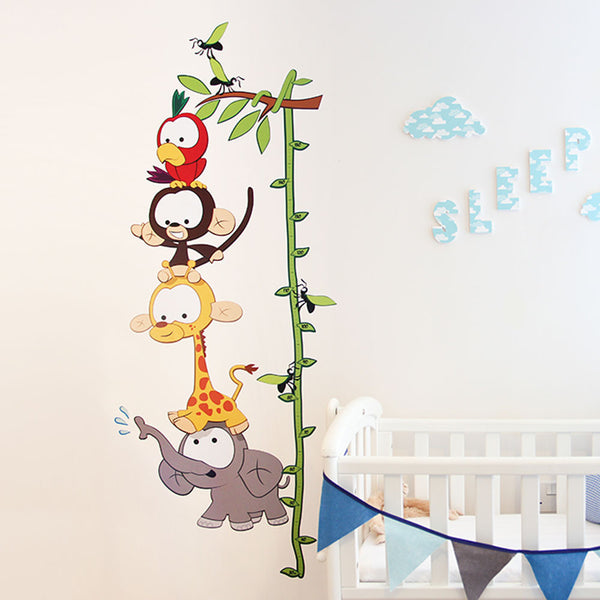 Jungle scene height chart removable wall sticker for kids bedroom