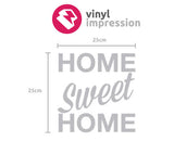 Sizing chart for home sweet home by www.vinylimpression.co.uk