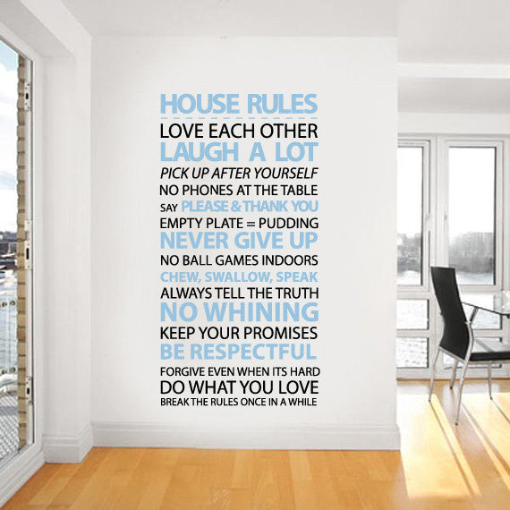 Customisable wall sticker decal of 'house rules' by www.vinylimpression.co.uk