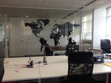 Extra large world map environmental office graphic in a meeting room