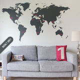 Dark Grey chalkboard world map wall sticker for your office