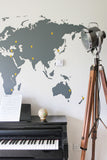 map of the world wall sticker with yellow pin markers nremovable wall graphic