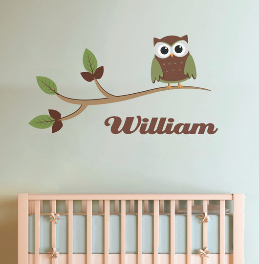 Owl with customisable name wall sticker