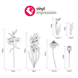 Sizing chart of hand drawn vinyl wall sticker pack for home interior decoration