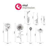 Sizing chart for large flower wall sticker. Hand drawn style wall decals for home and office branding