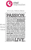 Definition of passion wall decal measure chart. Removable vinyl wall sticker