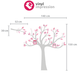 Wall Decal measurements for baby tree with pink leaves.