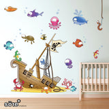 Sunken pirate ship wall sticker pack for decorating children's bedrooms.