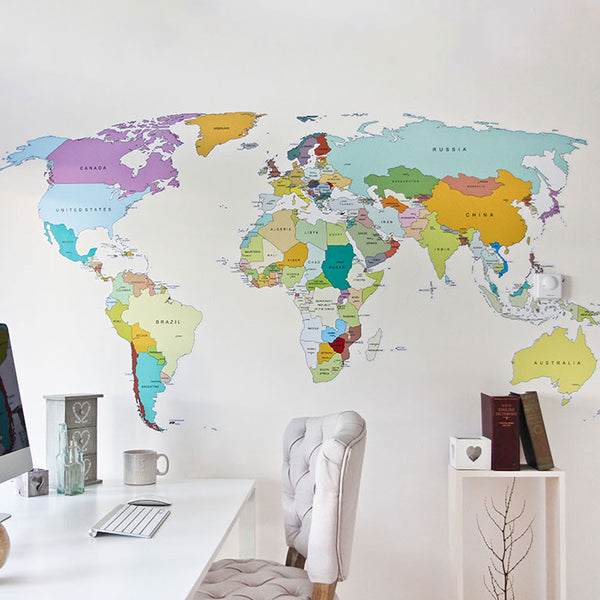 printed world map vinyl wall sticker decal graphic