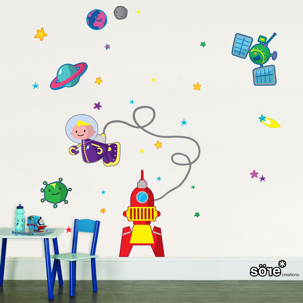 Kids space scene wall sticker illustrations for decorating kids bedrooms