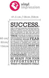 Sizing chart for definition of success wall sticker decal