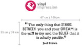 Sizing chart of dream wall sticker of Joel Brown inspirational quote