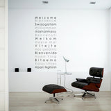 Welcome in different languages wall art sticker decal for homes and offices.