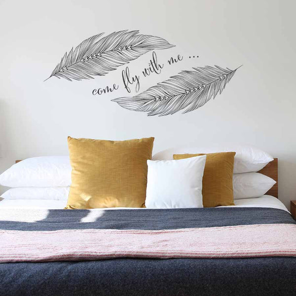 Romantic feather wall art decal for homes.
