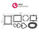 sizing chart of vinyl wall sticker frames pack. Wall art for the home and office interiors