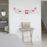 Bunting wall sticker decal with heart pattern.