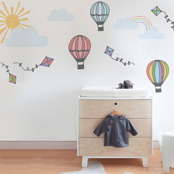 Hot air balloon pack of wall stickers and mini decals for bedrooms and baby's nurseries