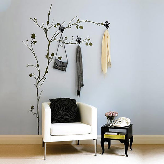 Tree with hooks vinyl wall sticker decal in black.