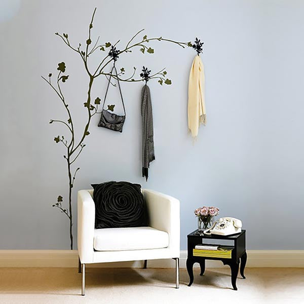 Tree with hooks vinyl wall sticker decal in black.