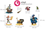 Size chart for pirates wall sticker for kids and children's bedrooms and playrooms.