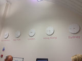 Timezone clock city names vinyl wall decals for offices