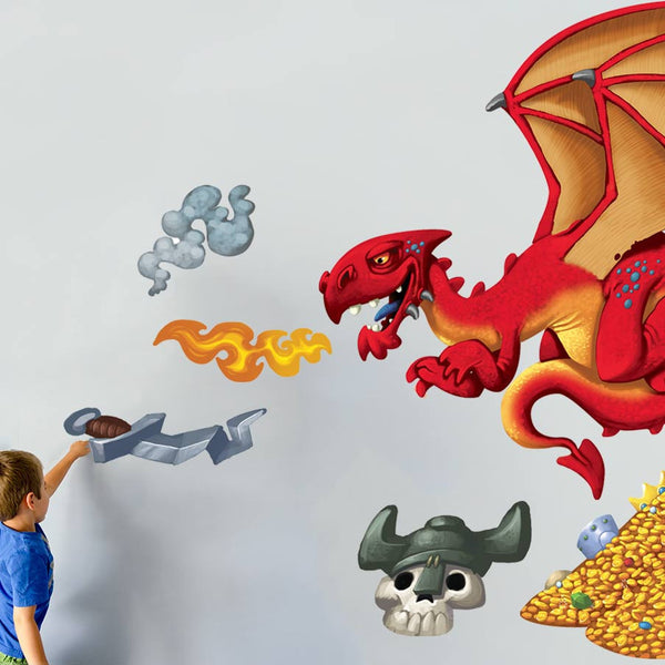 Dragon hunter wall sticker decal. Bright and colourful wall stickers and decals for boy's bedrooms.