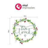 Sizing chart for floral flower wreath wall art decal graphic sticker for homes.